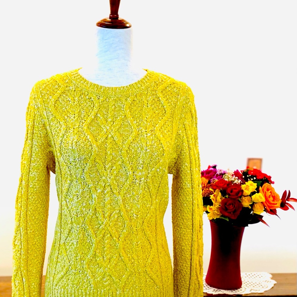 ❄️Banana Republic Cable Knit Crewneck Pullover Sweater, Size M, Yellow/Gold